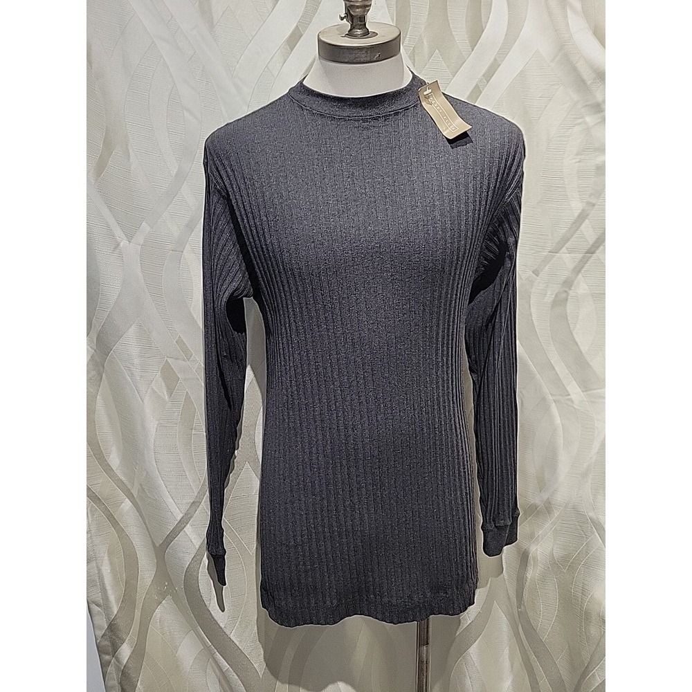 Perry Ellis Grey Crewneck Ribbed Long Sleeve 90s Minimalist Sweater- Medium